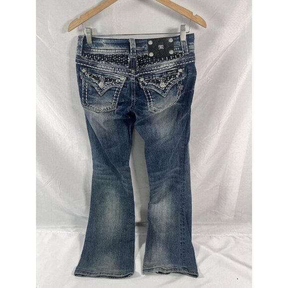MISS ME JE5652ER Easy Boot Cut Flap Pockets Bling Jeans Distressed Size 26 - Picture 3 of 8